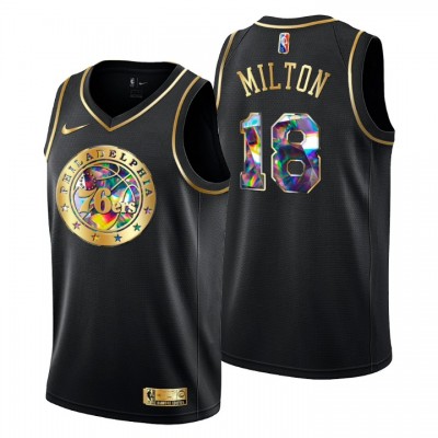 Philadelphia 76ers #18 Shake Milton Men's Golden Edition Diamond Logo 202122 Swingman Jersey - Black Men's